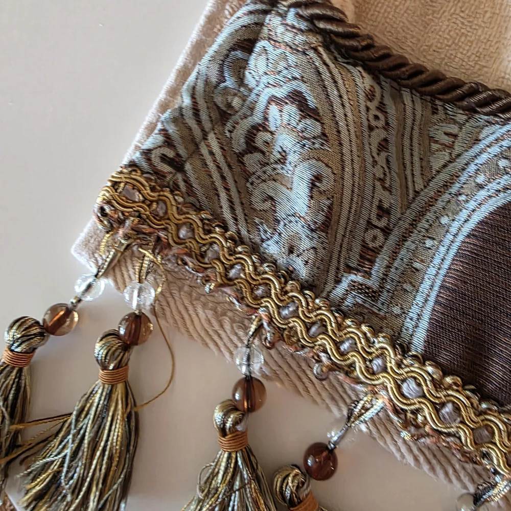Vintage 2000s Tuscan Dream House Towel Cream and Brown Hand Towel Beaded Tassels